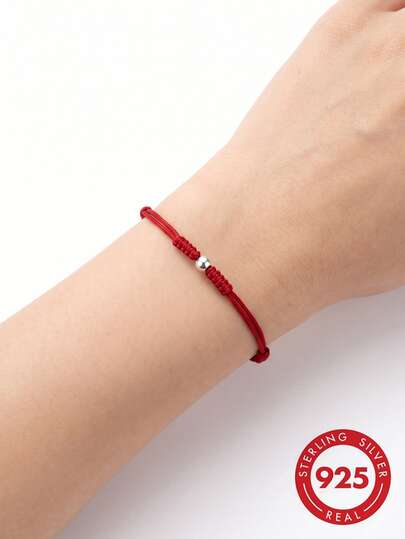Pulsera de plata de ley S925 con transferencia de abalorios, pulsera tejida roja de unos pocos gramos, pulsera de mujer, regalo apropiado para el Día de San Valentín para niñas