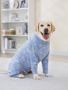 1件毛绒舒适可爱爪印保暖睡衣，适合中大型犬和幼犬，弹性术后恢复服，柔软长袖，适合拉布拉多犬、罗威纳犬、比格犬等犬种。 - 藍色 - 查看 4