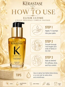 Dầu dưỡng tóc đa năng KÉRASTASE Elixir Ultime L'Huile Originale 30ml (dung tích lớn) + 15ml mẫu thử, bảo vệ tóc khỏi nhiệt, kiểm soát tóc xơ rối, tăng độ bóng, nuôi dưỡng tóc, chứa chiết xuất hoa trà dại, hoa nhài và nhựa thơm, công thức nhẹ nhàng phù hợp với mọi loại tóc, hương thơm tóc hàng ngày, món quà lý tưởng cho cả nam và nữ, sử dụng hàng ngày. - Dầu dưỡng tóc Kerastase Camellia Classic Fragrance - Xem 11