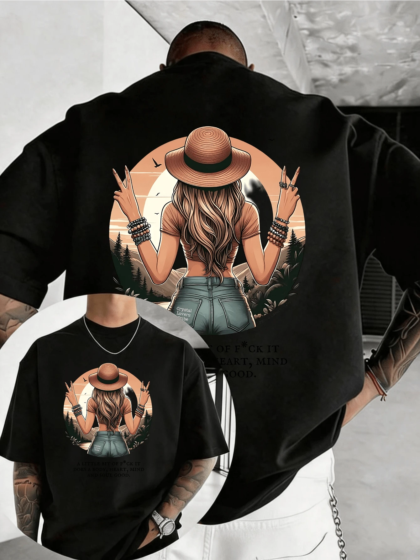 Men T-Shirts - 黑色 - 查看 1