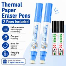 Set Penghapus Kertas Termal + 2 Spidol Besar – Tinta Halus untuk Menulis di Kantor, Pengiriman, Formulir & Catatan, Kombo 4 Buah, Kembali ke Sekolah - 2 pulpen logistik hitam besar + 2 pulpen penghapus - View 8