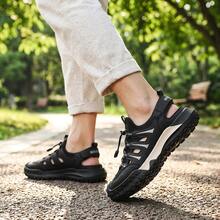 Sandalias para hombre deportivas de PU y malla transpirables, calzado tipo playa hombre cómodo y ligero con diseño de cordón ajustable - Negro - Ver 8