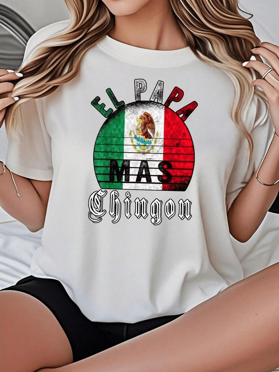 PremiumEl águila nacional de la bandera mexicana representa el orgullo familiar, el amor por México y el respeto por la cultura tradicional, lo que la convierte en la opción ideal para las mujeres que aman a su país. Esta camiseta 100% algodón para mujer está diseñada para una comodidad informal y cotidiana.Bestseller - Blanco - Ver 1