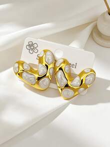 5 Pairs Of Gold-Plated Stainless Steel Earrings, Anti Fading And Anti Allergic, Elegant And High-End Enamel Drip Oil Heart-Shaped Earrings, Suitable For Women's Valentine's Day Wear, Fashionable High-End Jewelry, Suitable For Daily Wear, Vacation And Gift Giving - Multicolor - View 2