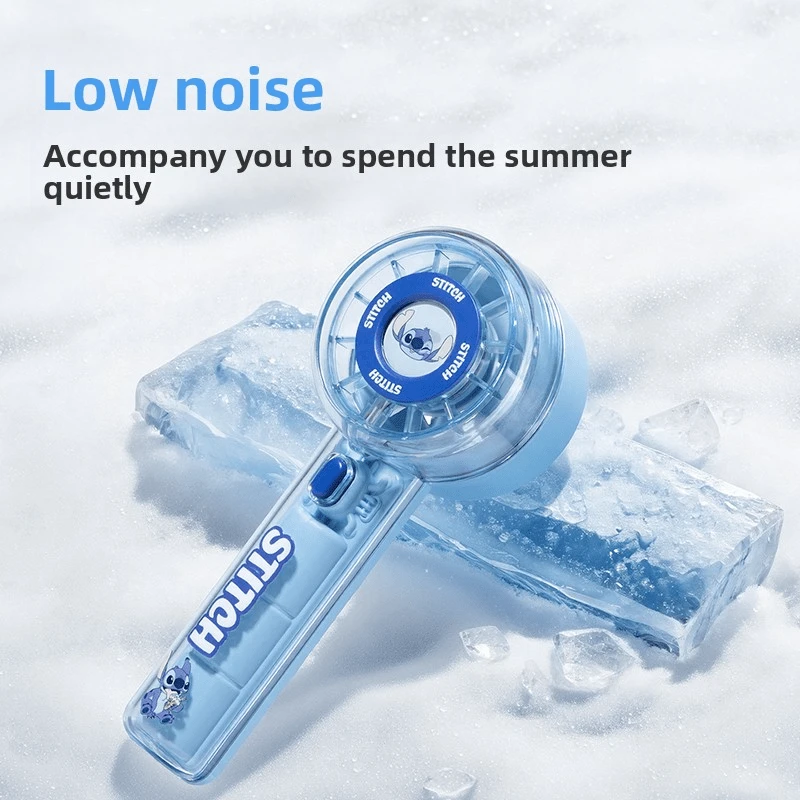 MINISO Authentic Disney Lilo&Stitch 2000mAh Handheld Portable Turbo Fan, Transparent Turbo Fan With Strong Airflow, 3 Speed Wind, Low-Noise, Lightweight & Portable, For Travel Camping Office Makeup
