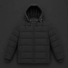 Puffer Jacket With Removable Hood And Fleece Lining - 黑色 - 查看 6