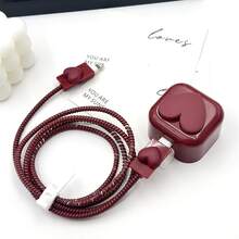UK Standard 3D Burgundy Heart-Shaped Data Cable Protector For IPhone 14 Pro Max Charger Protector For IPhone 13/12/11 Charger Cable Winder 18/20W Fast Charging Head Anti-Breakage Cable Organizer Boyfriend/Girlfriend Gift - Burgundy - View 2