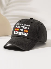 1件時尚簡約水洗棒球帽「RIEN NE ME FAIT PEUR MA FEMMEXESTESPAGNOLE」印花圖案,送給家人和朋友的禮物,男女皆宜的時尚必備單品 - 水洗帽 - 查看 3