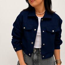 Women's Short Jacket With Long Sleeves And Buttons, Thick, Warm, And Soft Wool - Navy Blue - View 1