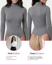 Suplex Bodysuit Second Skin Cacharrel Long Sleeve High Neck - Beige - View 5