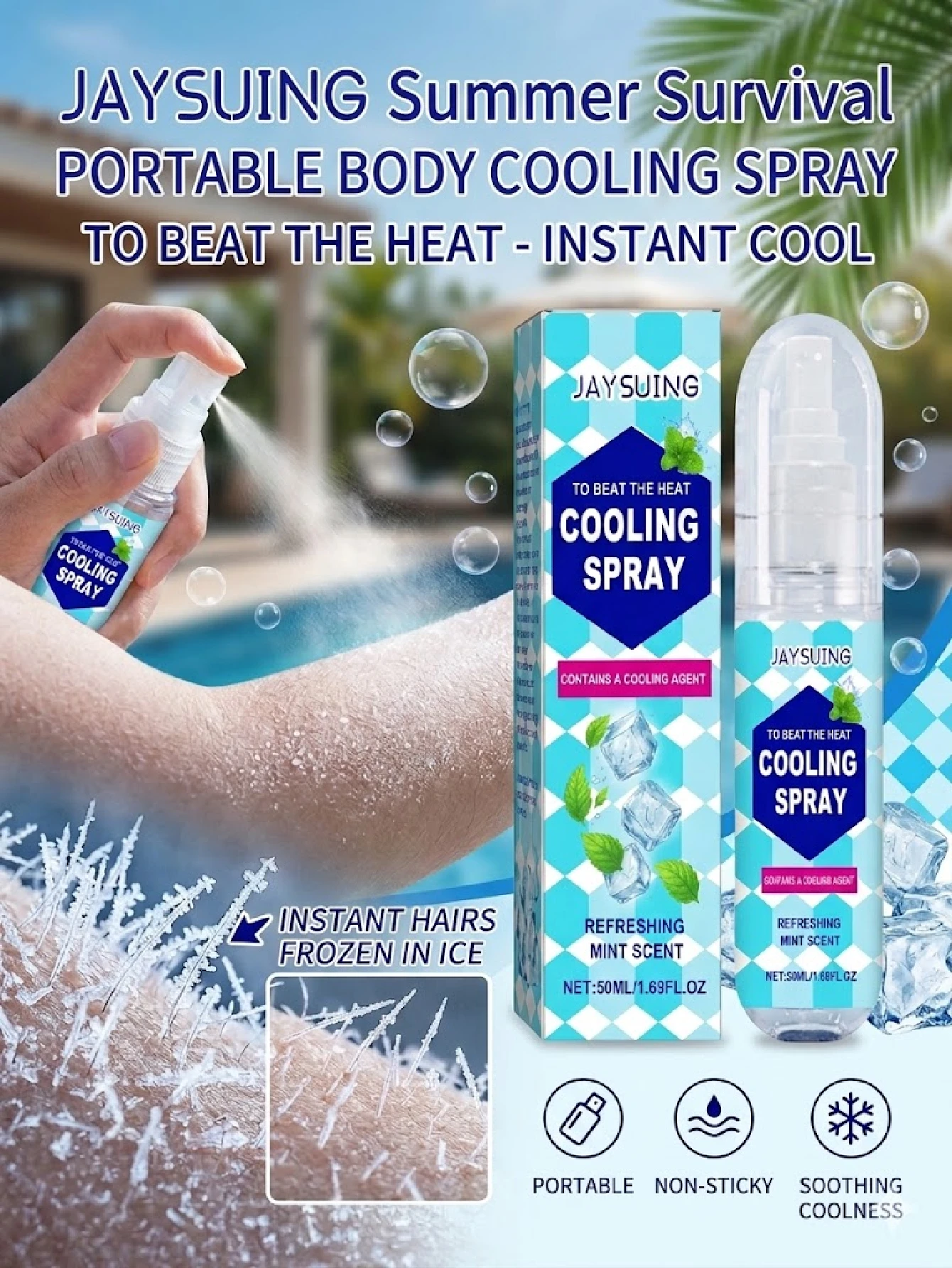 Body Cooling Spray For Summer Outdoor. Instant Cooling Non Sticky Quick Dry Lightweight Mist. Refreshing Soothing For Hot Weather Commute Travel Sports. Portable Pocket Size Spray And Go Gentle Formula Fresh Mint Scent. Ideal Daily Use.