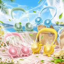 Rechargeable USB Neck Fan, Cute Sheep Design, Long Battery Life For Outdoor Use - Green - View 2