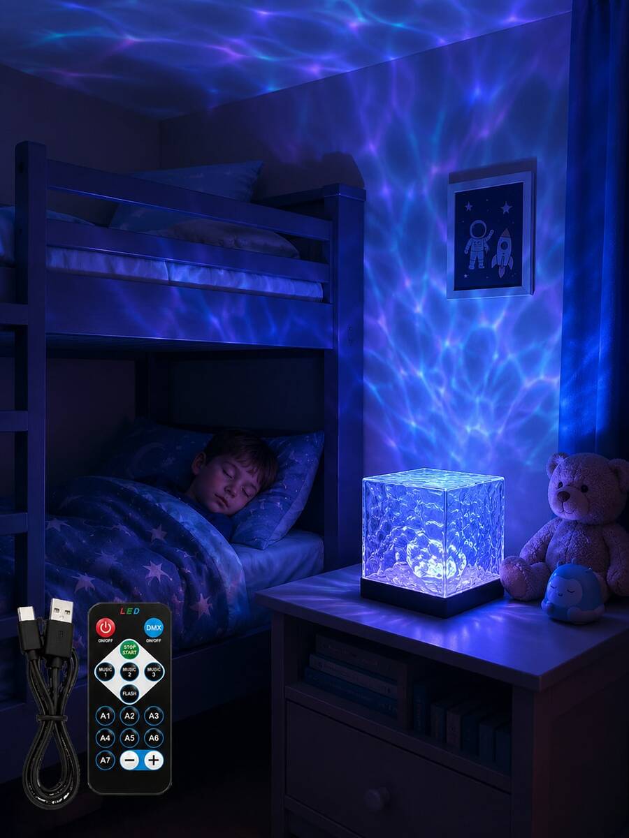 1pc[Desktop Decorative Lamp]Ocean Wave Water Ripple Projection Light, Colorful Atmosphere Night Light | Suitable For Bedroom, Dorm, Desk, Room Decoration | USB Powered