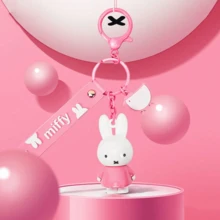 官方授權 Miffy 柔軟橡膠鑰匙圈，極簡可愛風格，Miffy 兔子角色設計，柔軟橡膠吊飾配件，精湛工藝，適用於手提包、背包和鑰匙，適合日常使用、旅行、生日、聖誕節 - 粉色 - 查看 6