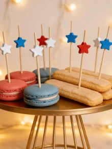 100pcs (12cm/4.72in) Cute Creative Red White Blue Star Fruit Picks, Hand Washable Food Toothpicks Suitable For Sandwiches, Ham, Appetizers, Weddings, Bridal Showers, Birthday Celebrations And Party Decorations - Multicolor - View 2