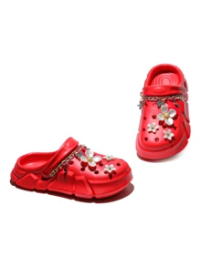 HOEASE Girls' Clogs, Garden Shoes, Comfortable Lightweight Hollow Out Sandals, Spring Summer Floral Design - Red - View 2
