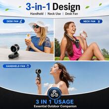 Portable Handheld Turbo Fan, 5000mAh Battery Operated, Up To 12 Working Hours, 5 Gear Wind, LED Display, 180-Degree Foldable, 3-In-1 Hand Fan, Rechargeable Stylish Fan With Air-Turbo-Tech Cooling For Outdoor Activities, Travel, Work&Beach Trip Essentials - 3-in-1 Fan (Hand, Neck & Desk) - 查看 8