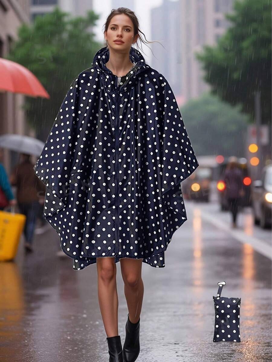 1件成人連帽雨衣,附口袋與收納袋,前開拉鍊披風式設計,輕量中性款,適合健行與露營 - 多顏色 - 查看 1