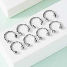 8PCS 316L Stainless Steel Horseshoe Nose Rings, Size 8mm/10mm/12mm, Silver/Black/Gold, Hypoallergenic, Classic Ball And Bold Spike Closure Design, Geometric Shape Design Suitable For Daily Wear And Piercing - Silver - View 10