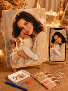 Best Seller Custom 5D DIY Diamond Painting Kit From Your Photo, Diamond Sparkling Mosaic Style Personalized Round Drill Diamond Art, Full Drill Craft Set For Family, Couple, Pet & Portrait Pictures, Unique Gift For Birthday, Valentine's Day, Thanksgiving & Anniversary, Elegant Home Wall Decor With Full Accessories Included, Perfect For Adults & Beginners - Multicolor - View 2