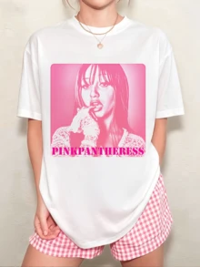 Unisex PinkPantheress Portrait T-Shirt, American Y2K Style, Relaxed Fit - 白色 - 查看 8