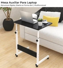 Adjustable Side Table With Wheels For Laptop, Smart Multipurpose Portable Desk For Bed And Sofa - Black - View 3