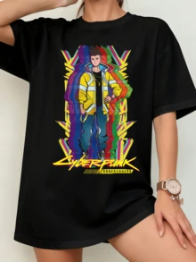Black Unisex T-Shirt With David Color Overlay Pose & "CYBERPUNK EDGERUNNERS" Logo - Cyberpunk Edgerunners Design - Black - View 11