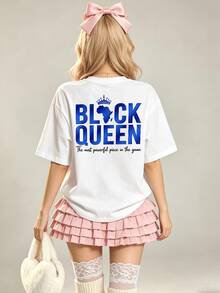 Camiseta de manga corta con cuello redondo suave y casual para mujer, con estampado gráfico del mapa de África, ideal para primavera y verano. - Blanco - Ver 1