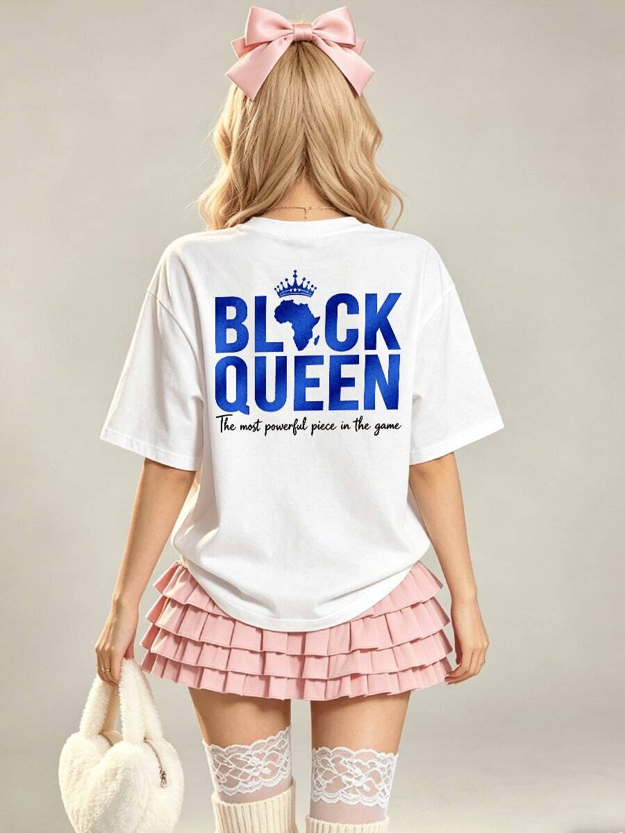 Camiseta de manga corta con cuello redondo suave y casual para mujer, con estampado gráfico del mapa de África, ideal para primavera y verano. - Blanco - Ver 1