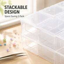 2 piezas Caja de almacenamiento transparente con 10 compartimentos y tapa independiente, caja de clasificación visible, organizador perfecto para cuentas DIY, accesorios de arte de uñas, puntas de uñas, strass, cuentas de semilla, caja de almacenamiento de artículos pequeños, caja de almacenamiento de accesorios - A - Ver 4