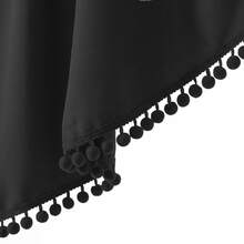 1/2/3/4 pièces, rideaux de fenêtre en polyester de style luxe européen à haute précision, bord inférieur en vague en forme de S, décoration de franges à pompons, doux et lisse, décoration d'intimité, lavable, conception de poche pour tringle, convient pour la décoration de fenêtre du salon, de la chambre, de la cuisine - Noir - Voir 3