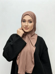 1pc Muslim Instant Wear Hijab, Soft Breathable Anti-Pilling Fabric, Suitable For Muslim Daily Wear All Year Round - Khaki - View 4