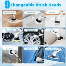 Adjustable Cleaning Brush For Windows, Bathroom And Kitchen - 9-In-1 Rechargeable Tool - 9 Cabeças De Escova Com Cabo - Xem 4