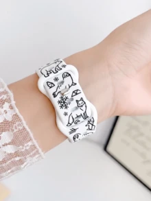 1pc Black & White Antarctic Creature Style Cute Fashion Soft Silicone Sports Watch Band For Apple Watch Women 38/40/41/42/44/45/49mm Compatible With Apple Watch Series Ultra/SE/8/7/6/5/4/3/2/1 Suitable For Various Outfits - White + Black - View 3