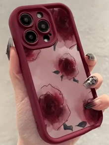 1個酒紅墨紅玫瑰個性化圖案全包覆TPU防震手機殼，適用於Apple 17 16 15 14 13 12 11 Pro Max及系列 - 彩色 - 查看 2