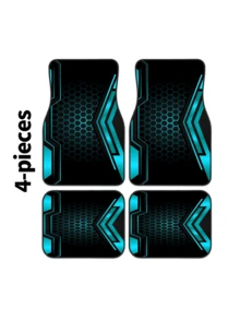 4pcs Car Floor Mat Set - 2D Printed Pattern - Creative Design - Tech-Style Border - Front & Rear Seat Mats - Interior Accessories & Foot Pad - Fit For Cars, SUVs - Fashionable Polyester Material - A - View 10