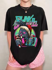 Blink 182 Unisex Christmas Cartoon Bunny T-Shirt, Versatile Neutral Style - Black - View 6