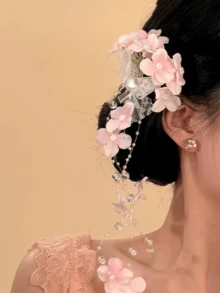 1件女款森系人造鈴蘭花髮夾，空靈氛圍流蘇側夾髮髻髮飾，抓夾 - 粉色 - 查看 14