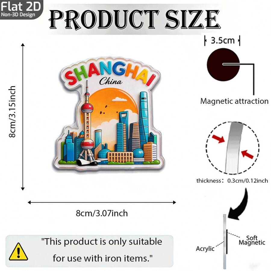 1pc, (3.07''X3.15'') Shanghai Skyline Cityscape Tower Acrylic Fridge Magnet, Modern Cityscape Decor, Suitable For Home Kitchen Decoration, Perfect Gift For Travel And City Enthusiasts. - A - View 1