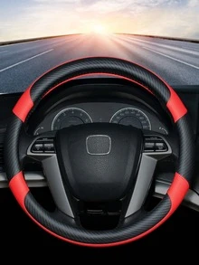 1PC Carbon Fiber Leather No Inner Ring Steering Wheel Cover Comfortable Wear-Resistant Suitable For 14.5-15 Inch Universal Car Steering Wheel Protective Cover Accessory - Carbon Fiber Leather Steering Wheel Cover - View 6