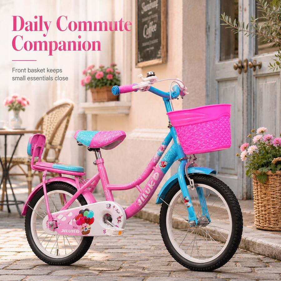 16-Inch Bicycle With Front Basket And Training Wheels, Leisure Riding Bike, Random Color - Multicolor - View 1