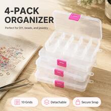 4pcs/Set 10-Compartment Removable Storage Box, Perfect For Beading, Seed Beads DIY Sorting, Jewelry, Earrings, Rings, Hardware Accessories And Small Items, Pink Secure Snap Closure, Detachable Organizer Box - A - View 7