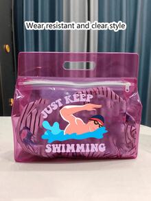 Just Keep Swimming 印花透明托特包，便攜式游泳裝備收納袋 - 堅固的拉鍊袋可用於存放泳衣和海灘用品，防水海灘包，女性透明泳池托特包，體育場認可的游泳、健身、度假和日常使用海灘包，給游泳愛好者和海灘愛好者的完美禮物 - 彩色 - 查看 15