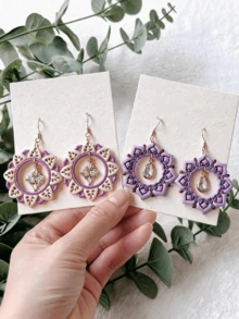 Bohemian Mandala And Floral Clay Cutters, Polymer Clay Tools For DIY Intricate Pattern Earrings, Pendants And Jewelry Making, Suitable For Beginners And Artists, All-Season Craft Supplies, Perfect For Bohemian Style And Creative Projects - Pink - View 6