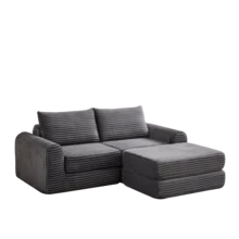 2-In-1 Corduroy Sofa Bed Cord-Zwei-In-Eins, With Two Pillows, Elegant Curved Armrests, Removable Footrest And Modular Arrangement. - 灰色 - 查看 7