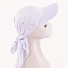 Summer Cooling Brimmed Headscarf Hat, Solid Color Elastic Knitted Back-Tie Headscarf, Multifunctional Headwrap, For Daily Prayer - Solid Color - View 4