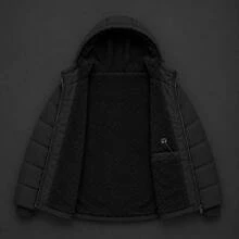 Puffer Jacket With Removable Hood And Fleece Lining - 黑色 - 查看 5