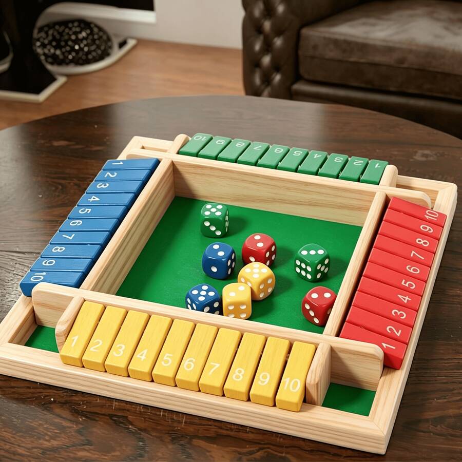 1 Set Wooden Travel Card Games, Includes 8 Dice, 4 Color Options, Number Flipping Cards, Party Games, Simple & Fun Family Board Game, Halloween & Christmas Gifts For Adults