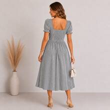 Elegant Evangelical Crepinho Midi Dress With Premium Puff Sleeve 2026 Winter - Black - View 2