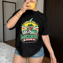 Unisex Black T-Shirt Mexico 2026 El Tri, Mascot Soccer Hat Party Print Short Sleeve Round Neck, Colorful World Cup Fun Streetwear For Women And Men, Patriotic Fan Gift Soft Cotton - 黑色 - 查看 2